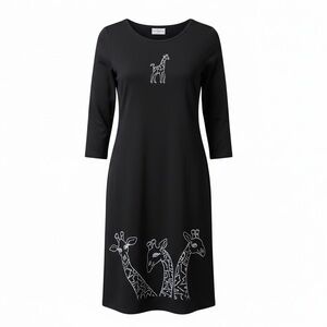 Vintage 90's Studio Ease Giraffe Dress Black Petite‎ M Medium Long Sleeve Maxi